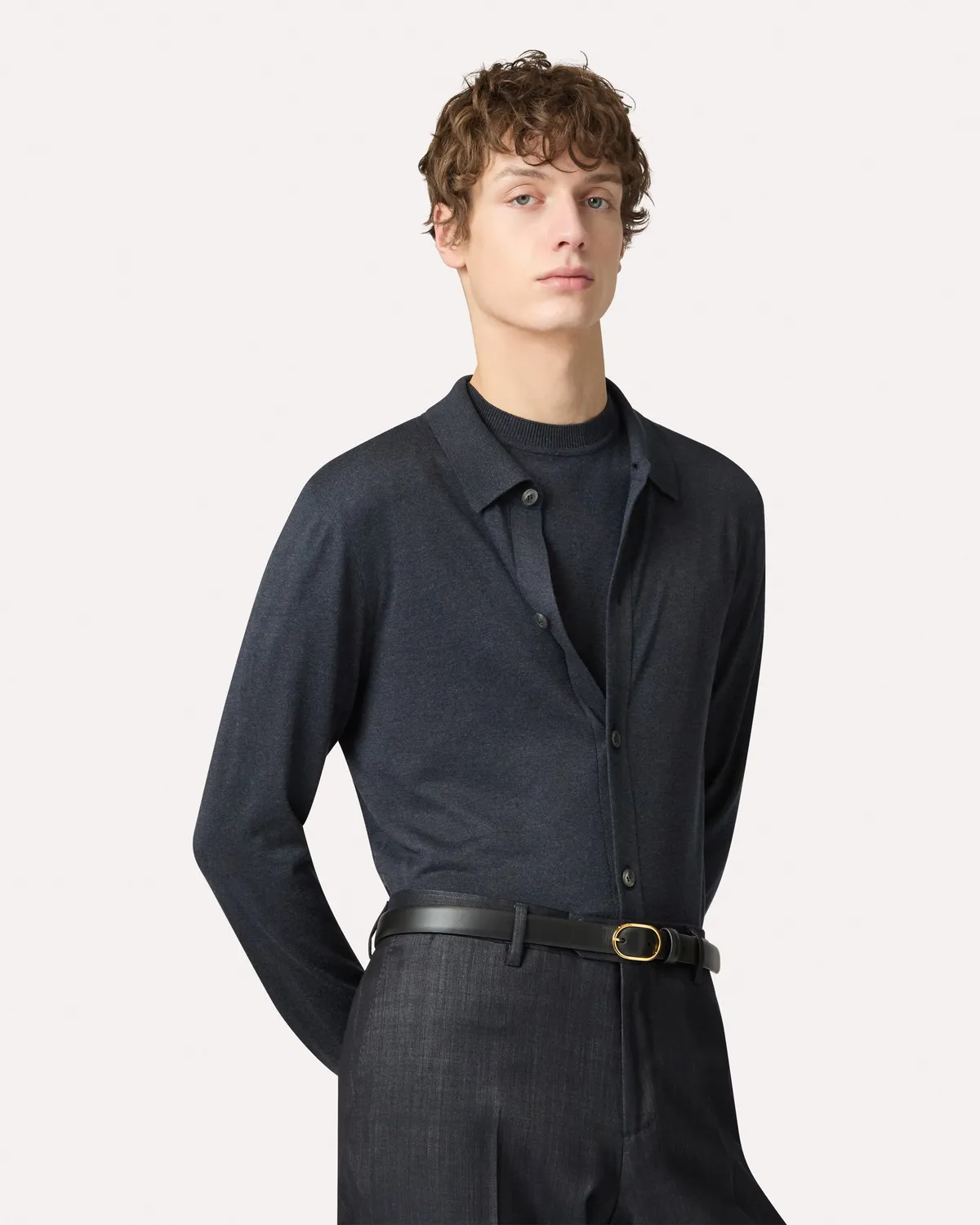 Lardini camicia maglia seta blu denim 100%