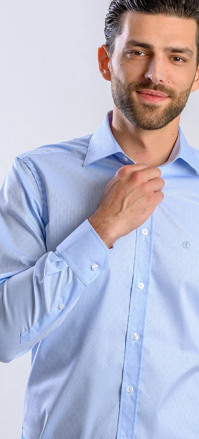 Alain Delon camicia extra slim blu micro fantasia cotone