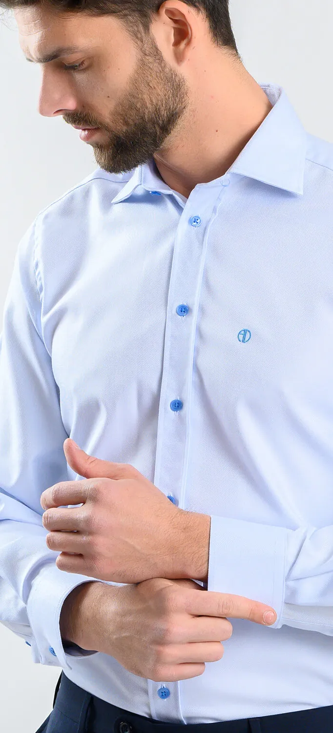 Alain Delon camicia slim fit azzurra cotone Getzner