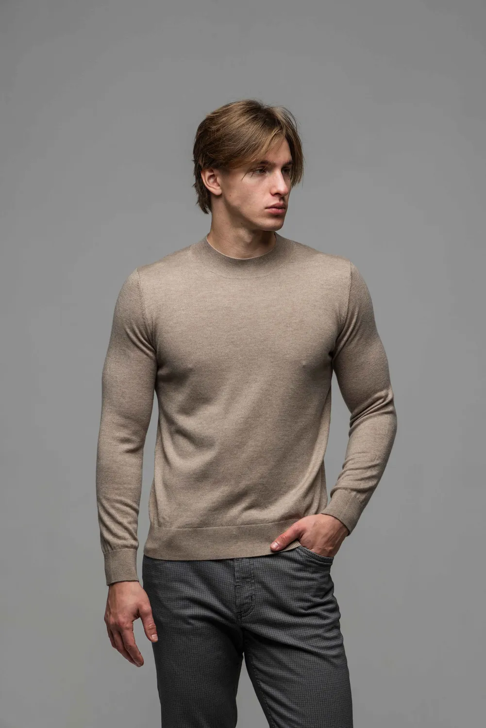 Alain Delon dolcevita beige collo alto uomo