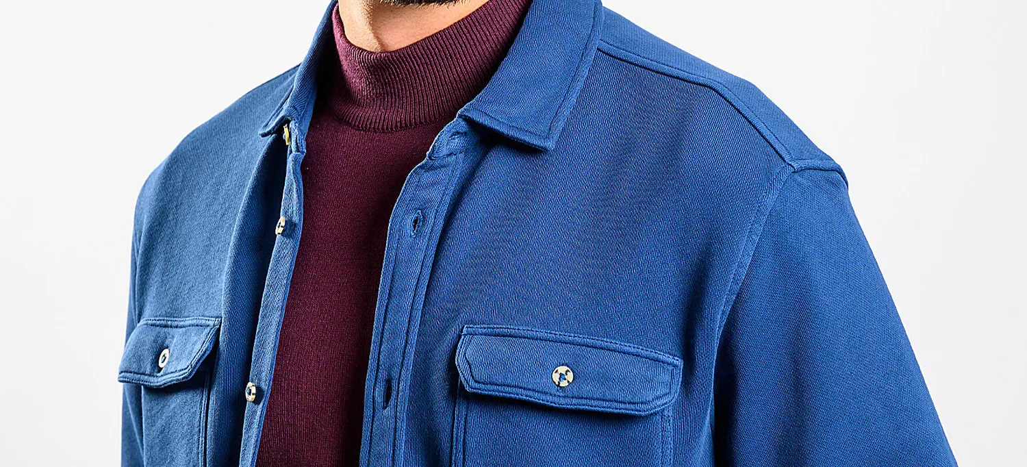 Alain Delon camicia blu cotone pesante tasche petto slim
