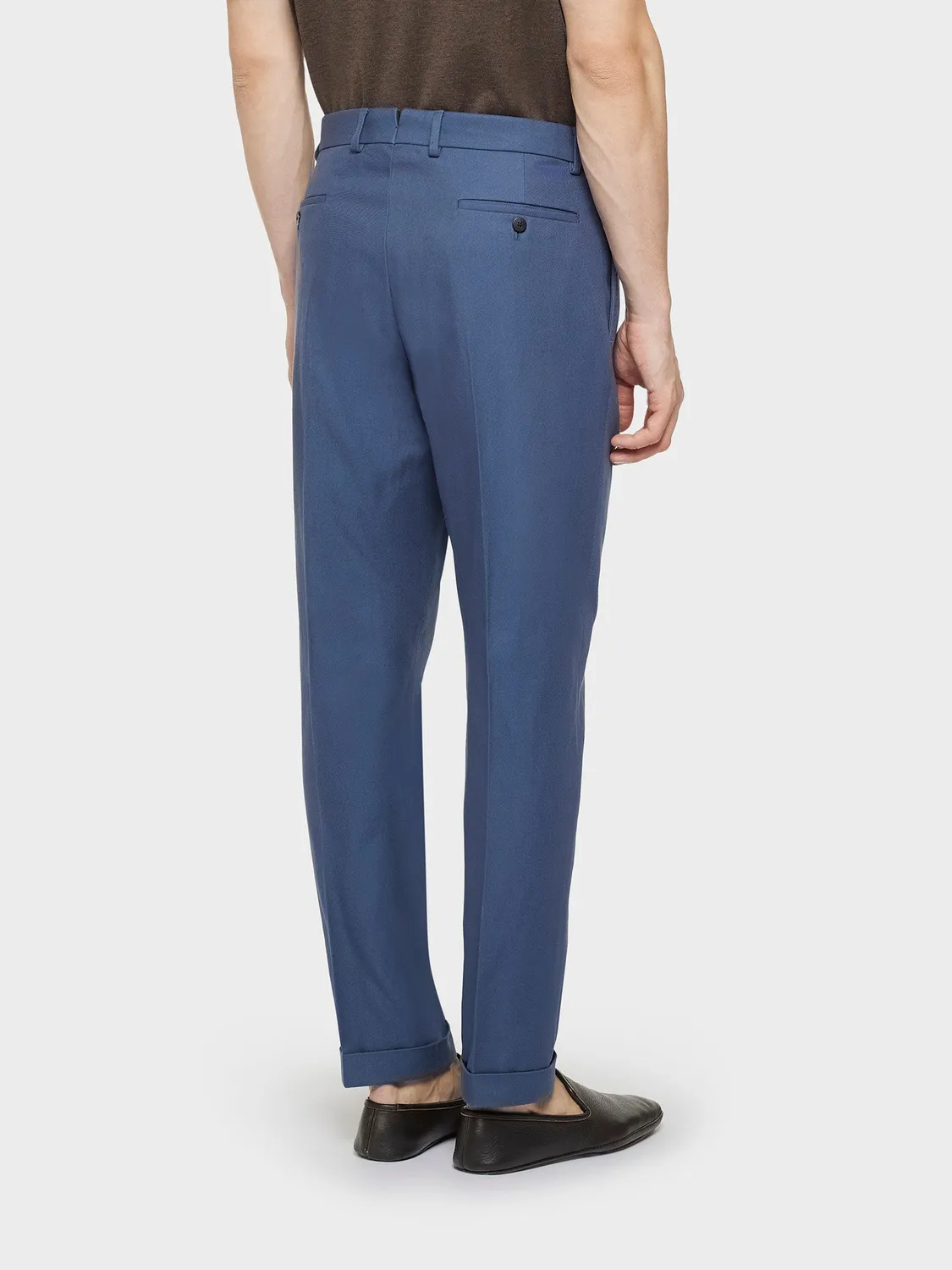 Caruso pantalone carrot-fit in cotone blu