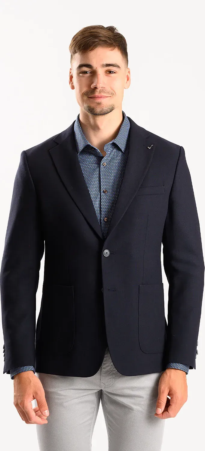 Alain Delon giacca lana blu navy tasche cucite slim fit