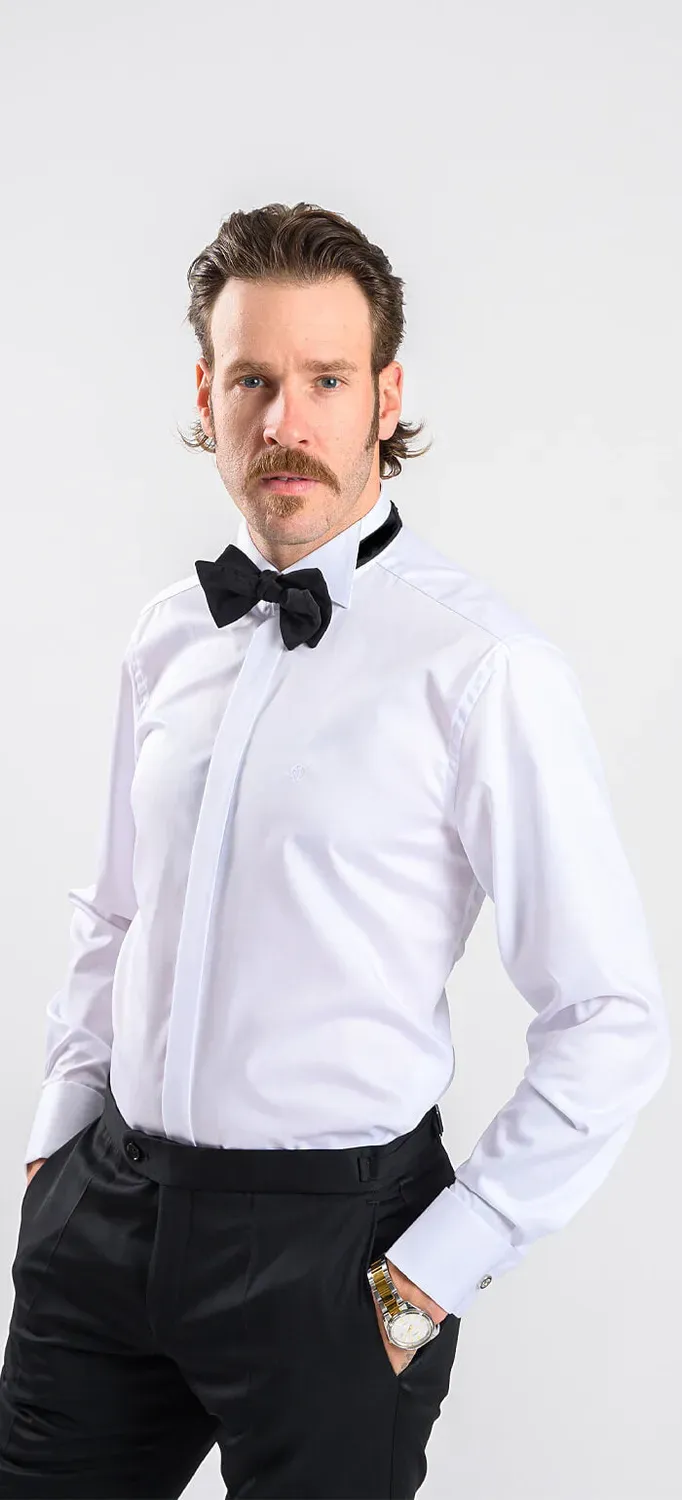 Alain Delon Camicia Smoking Bianca Extra Slim Fit Cotone