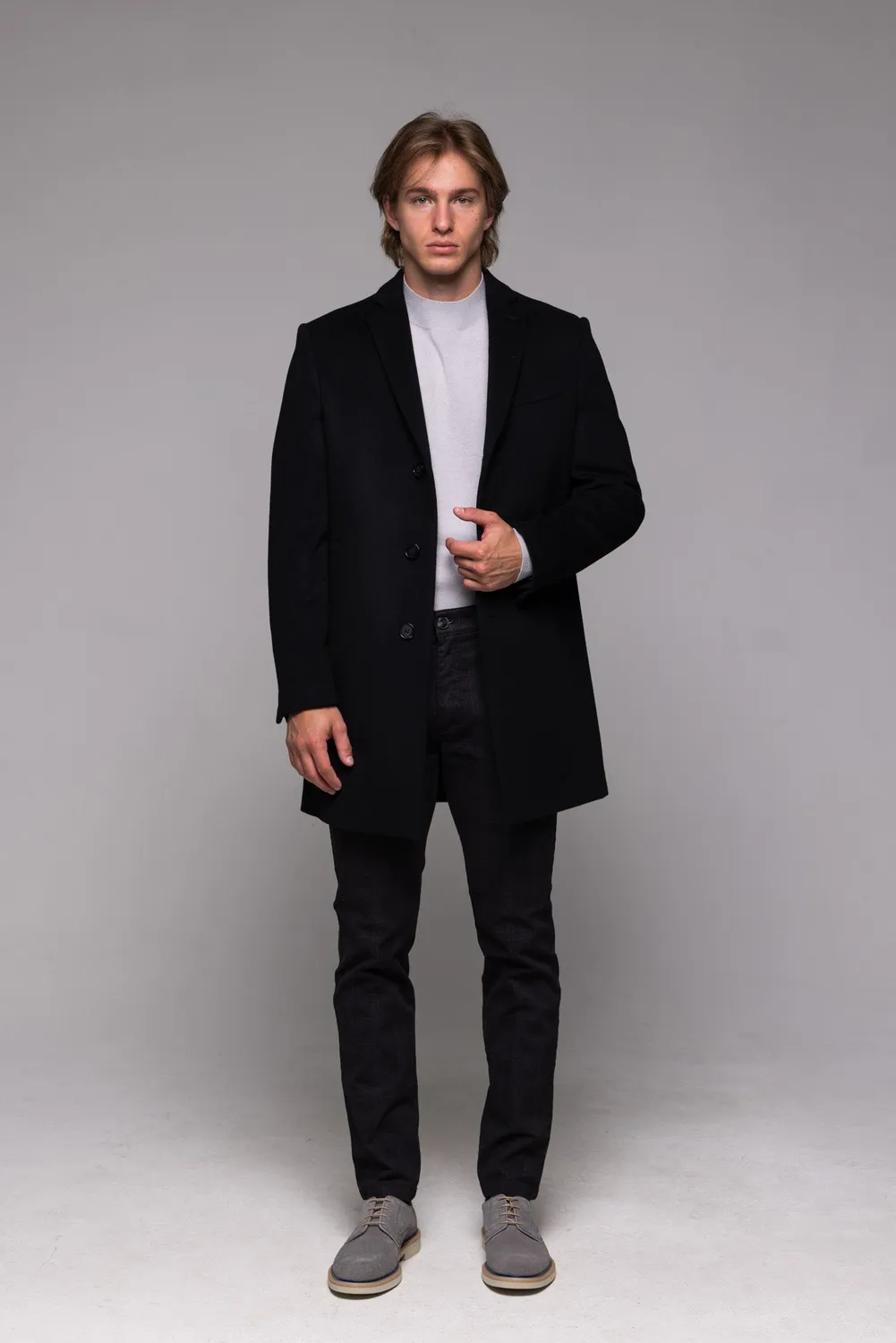 Alain Delon cappotto nero lana 50 con inserto staccabile