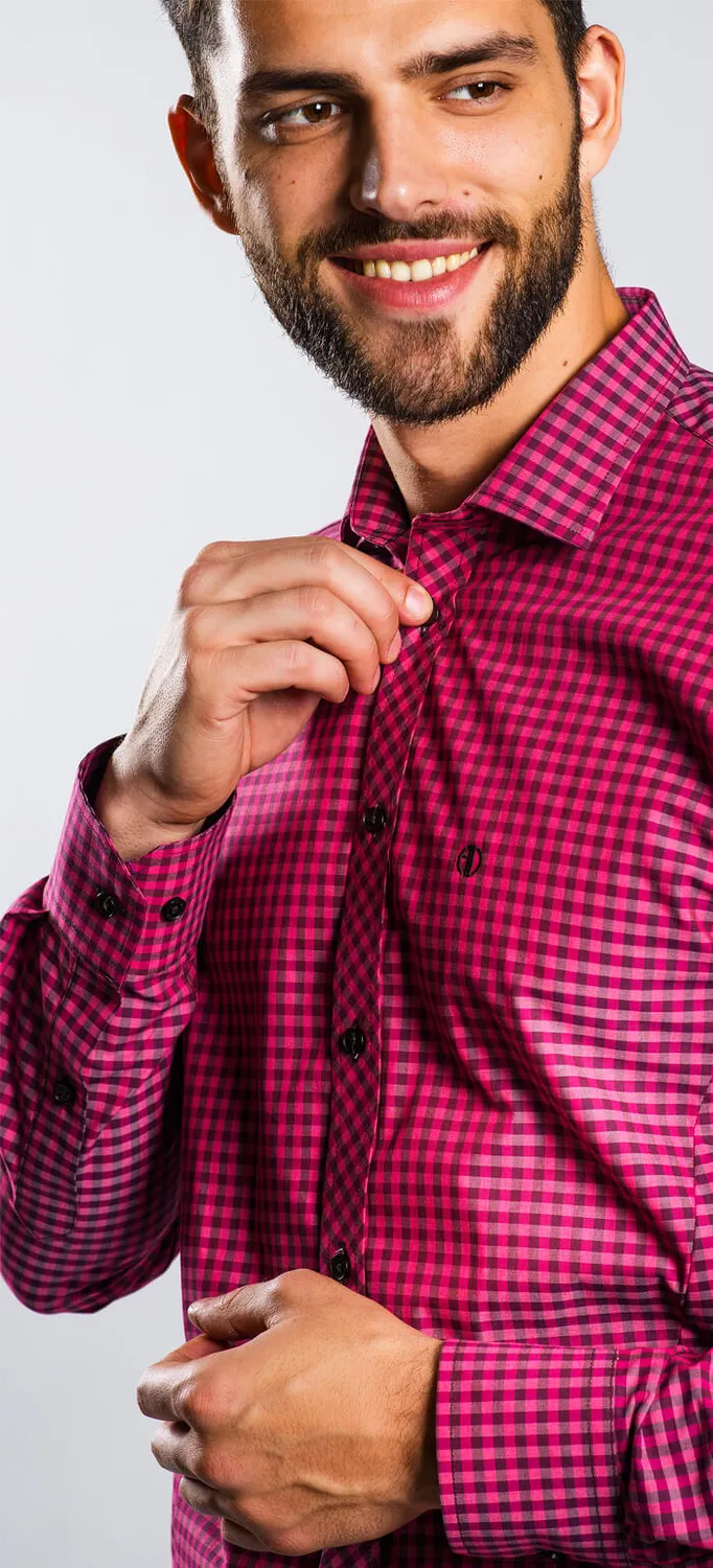 Alain Delon camicia viola quadri extra slim