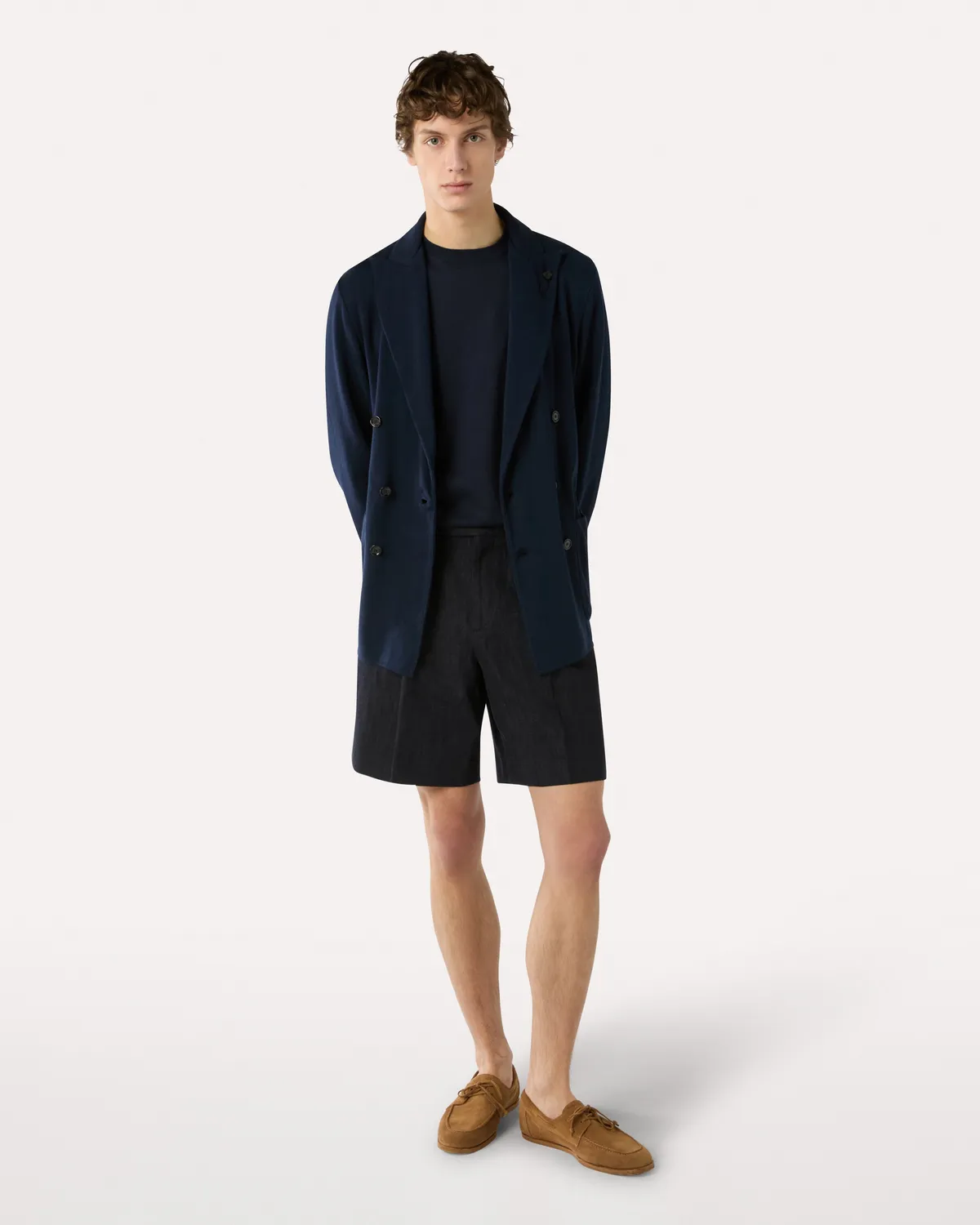 Lardini Bermuda Lungo Cotone Lino Blu Denim