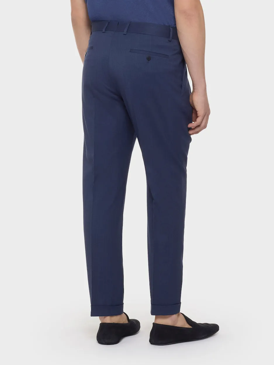Caruso Norma pantalone carrot flanella lana blu