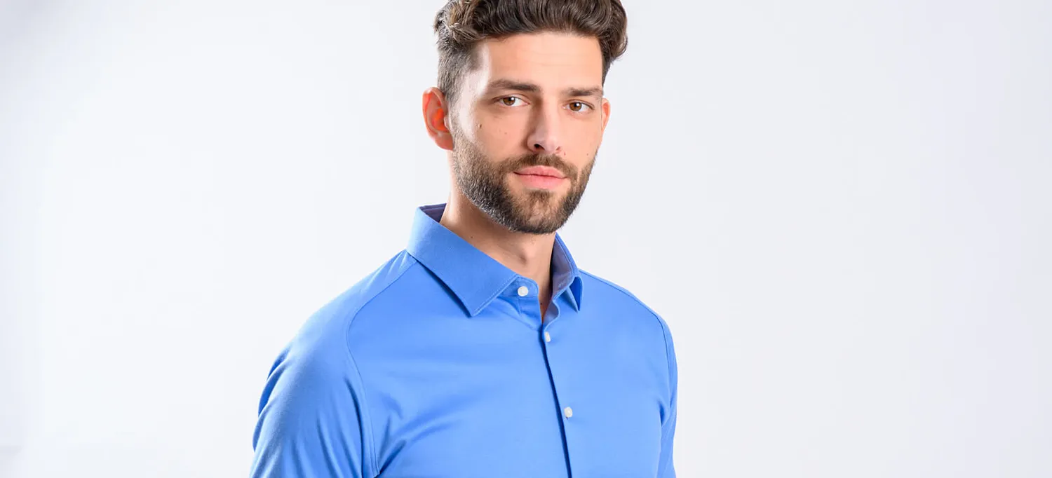 Alain Delon Blue Stretch camicia manica corta blu