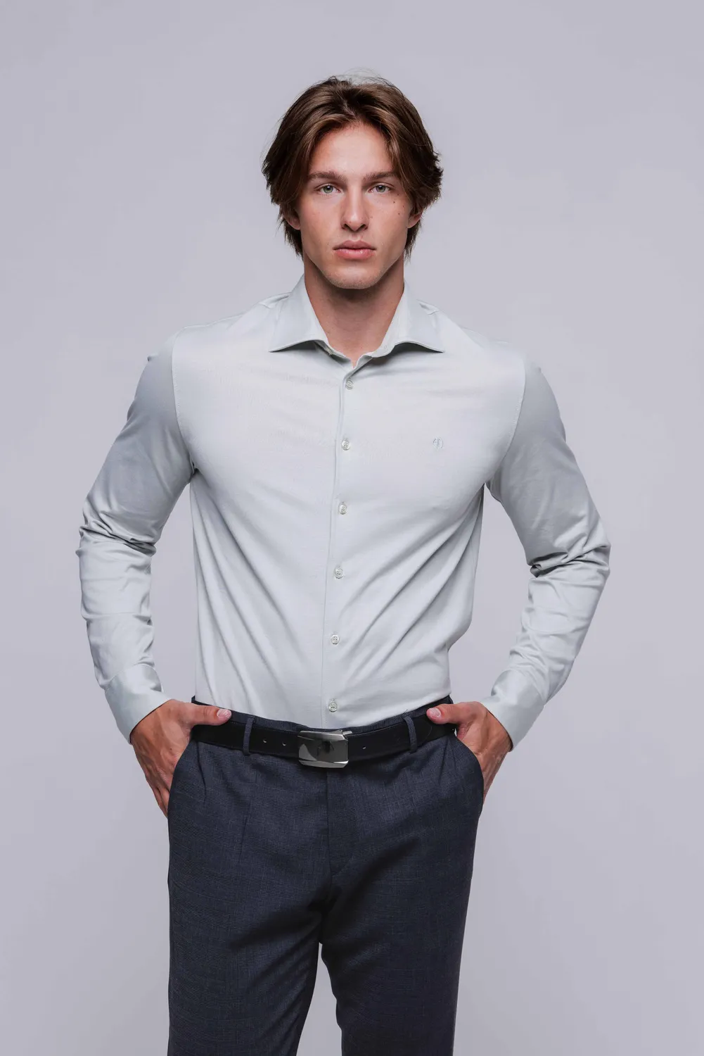 Alain Delon Camicia Verde Stretch Extra Slim Fit