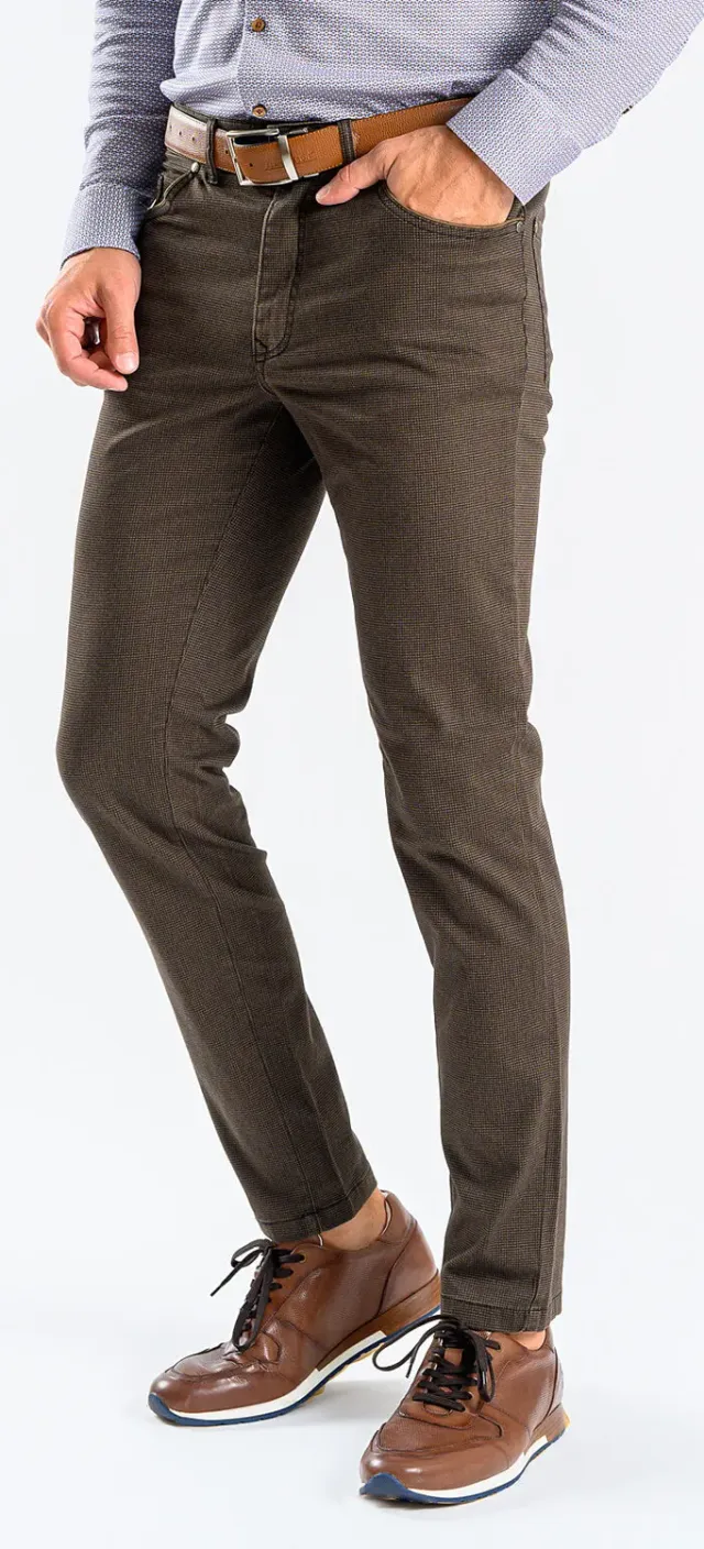 Alain Delon pantaloni casual marroni slim fit elasticizzati