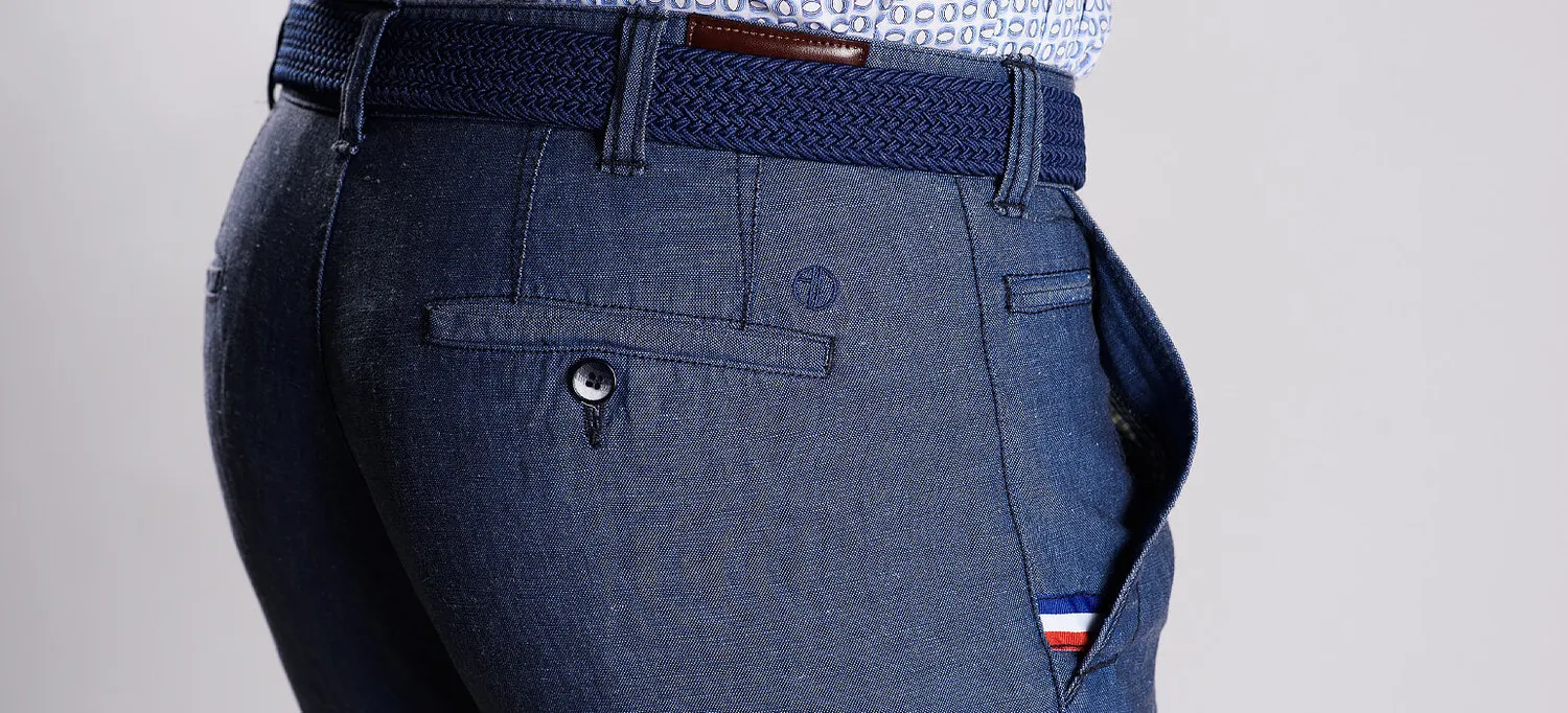 Alain Delon pantalone grigio-blu lino slim fit