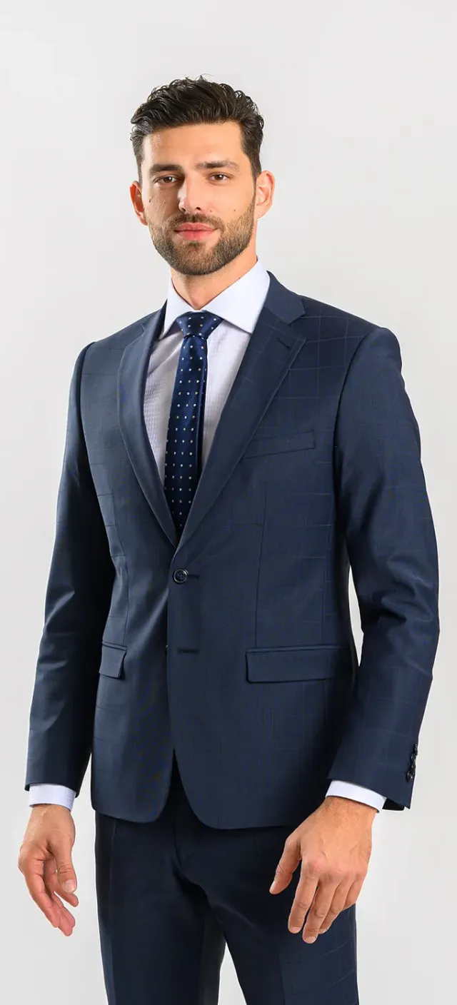 Alain Delon abito slim fit blu navy quadri 60 stretch