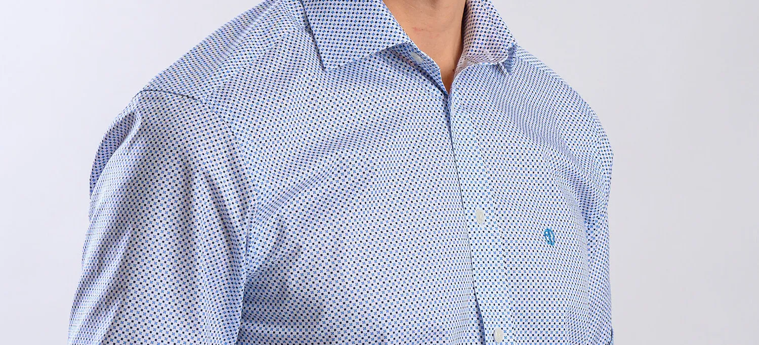 Alain Delon camicia slim fit bianca manica corta fantasia blu