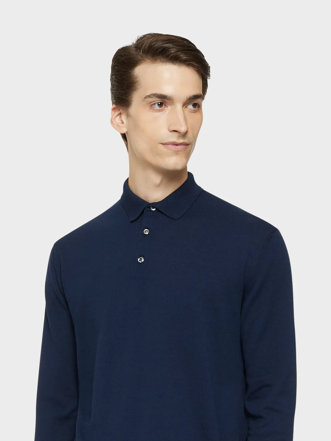 Caruso Polo Maniche Lunghe Cotone Blu Navy Costine