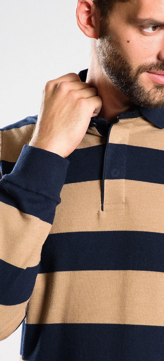 Alain Delon polo manica lunga righe marrone blu