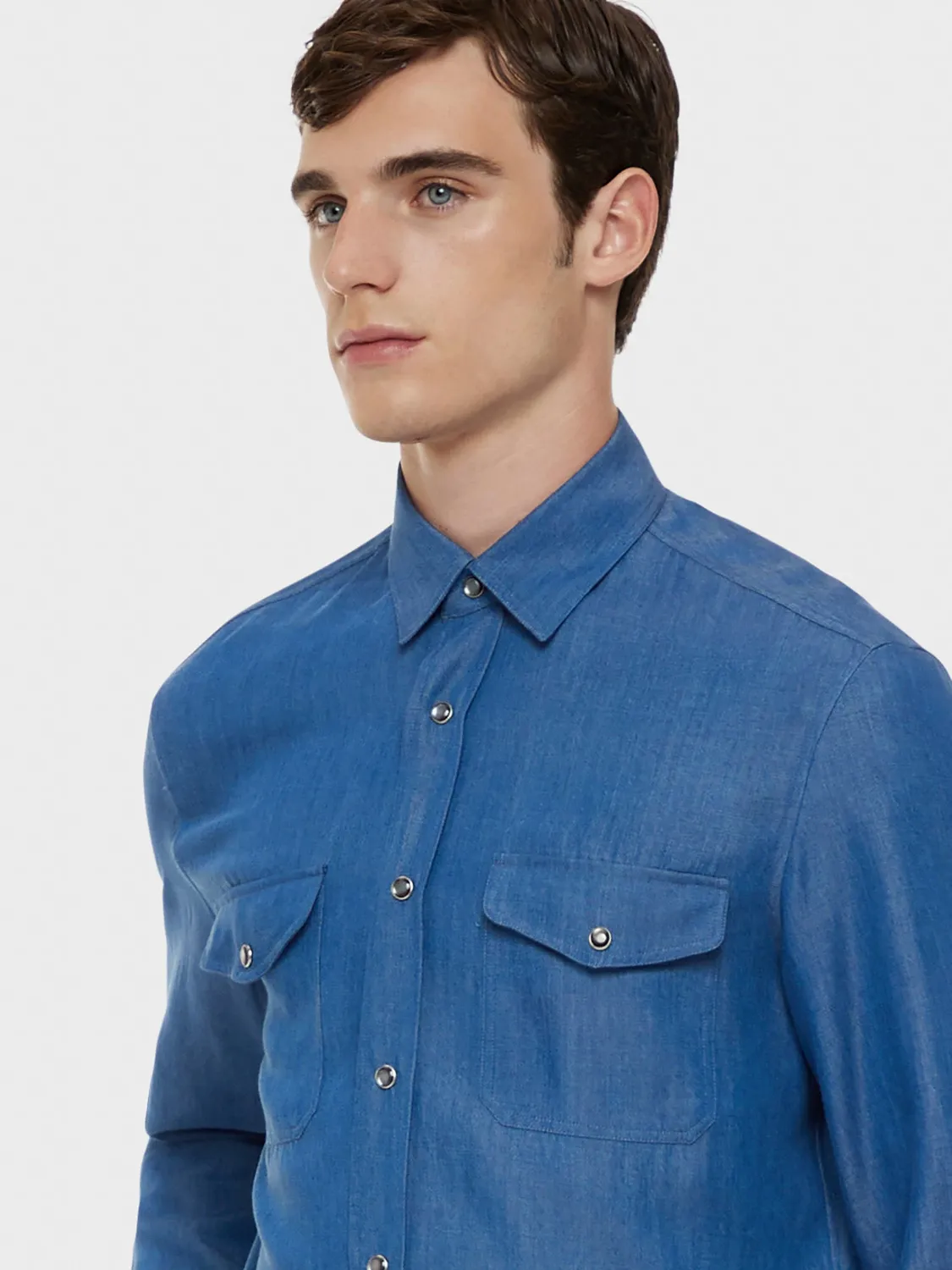 Caruso Camicia Tencel Blu Denim Texana