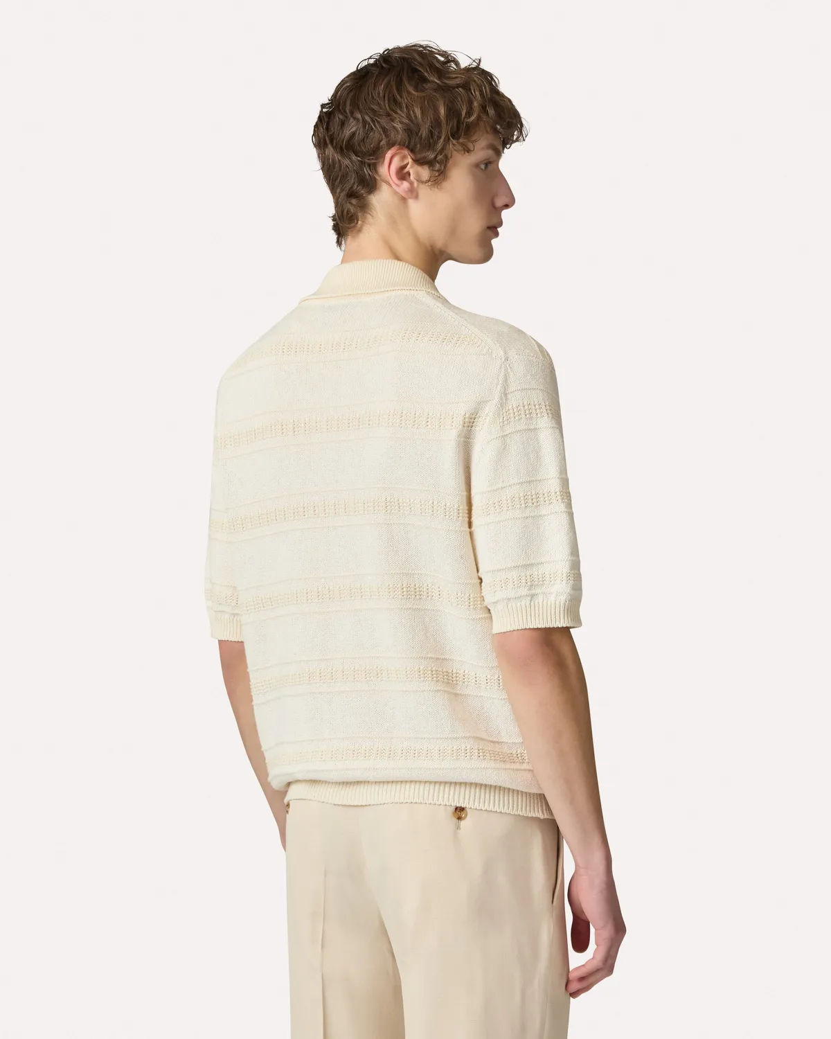 Lardini polo panna a righe maglia cotone organico