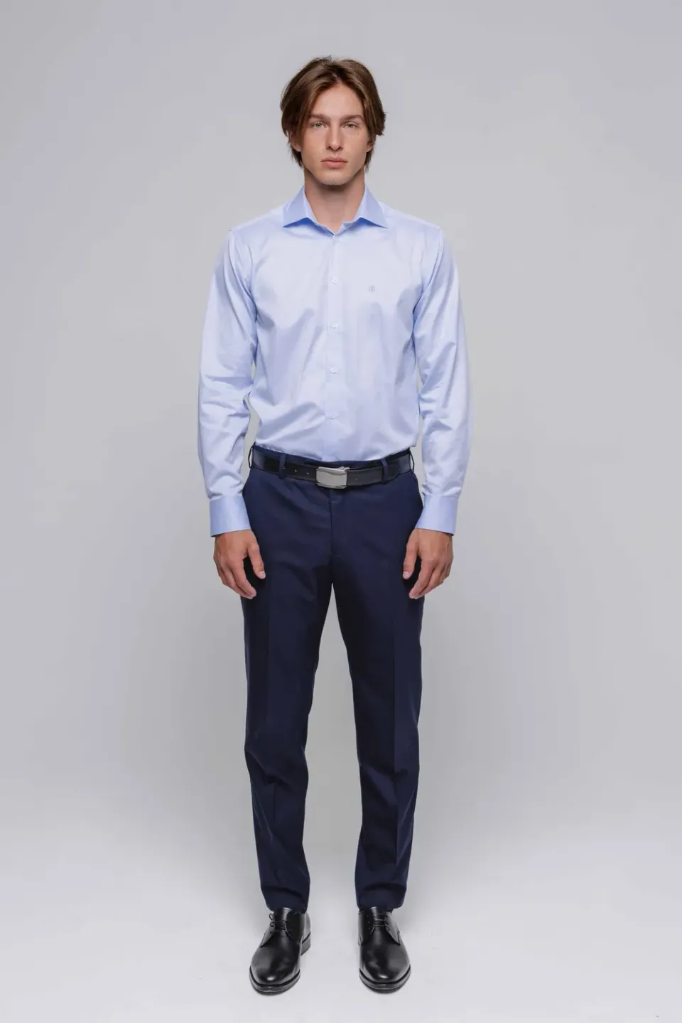 Alain Delon camicia extra slim fit azzurra cotone fantasia