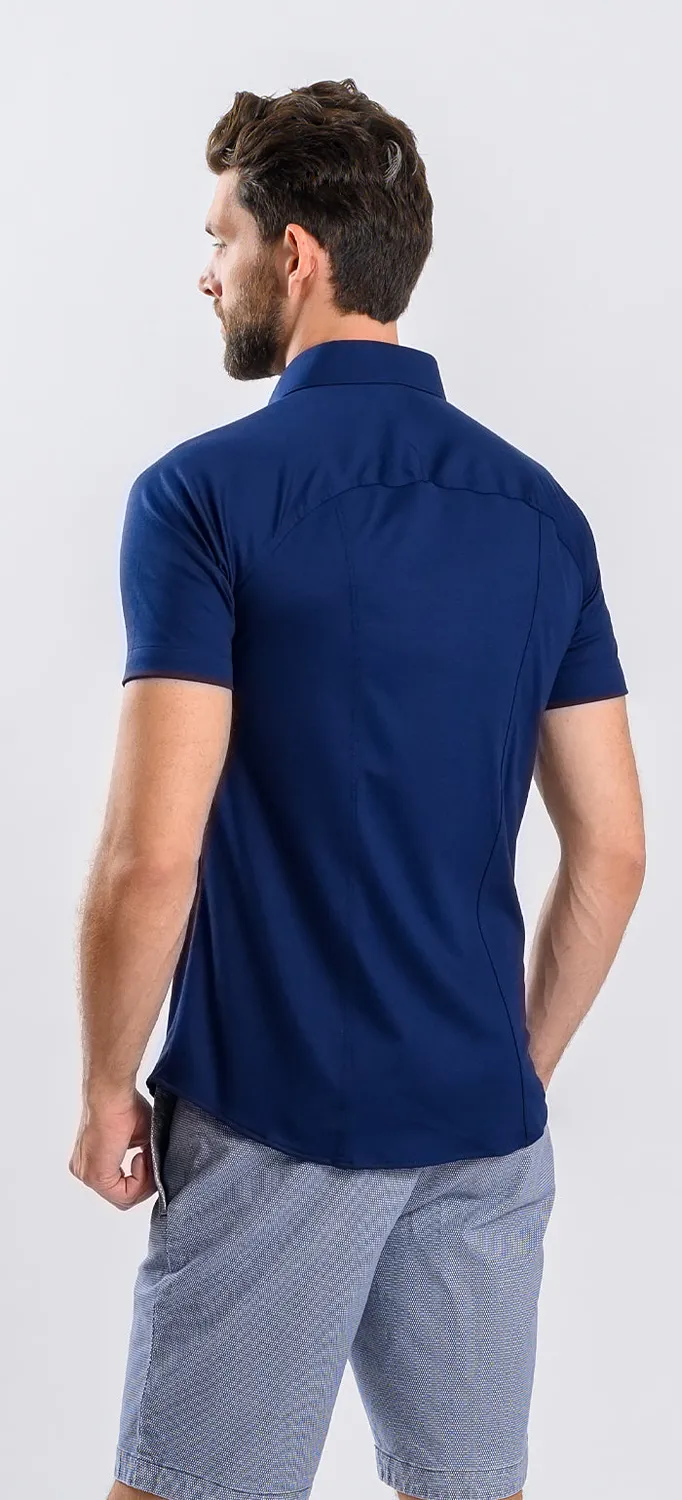 Alain Delon camicia manica corta extra slim blu navy stretch