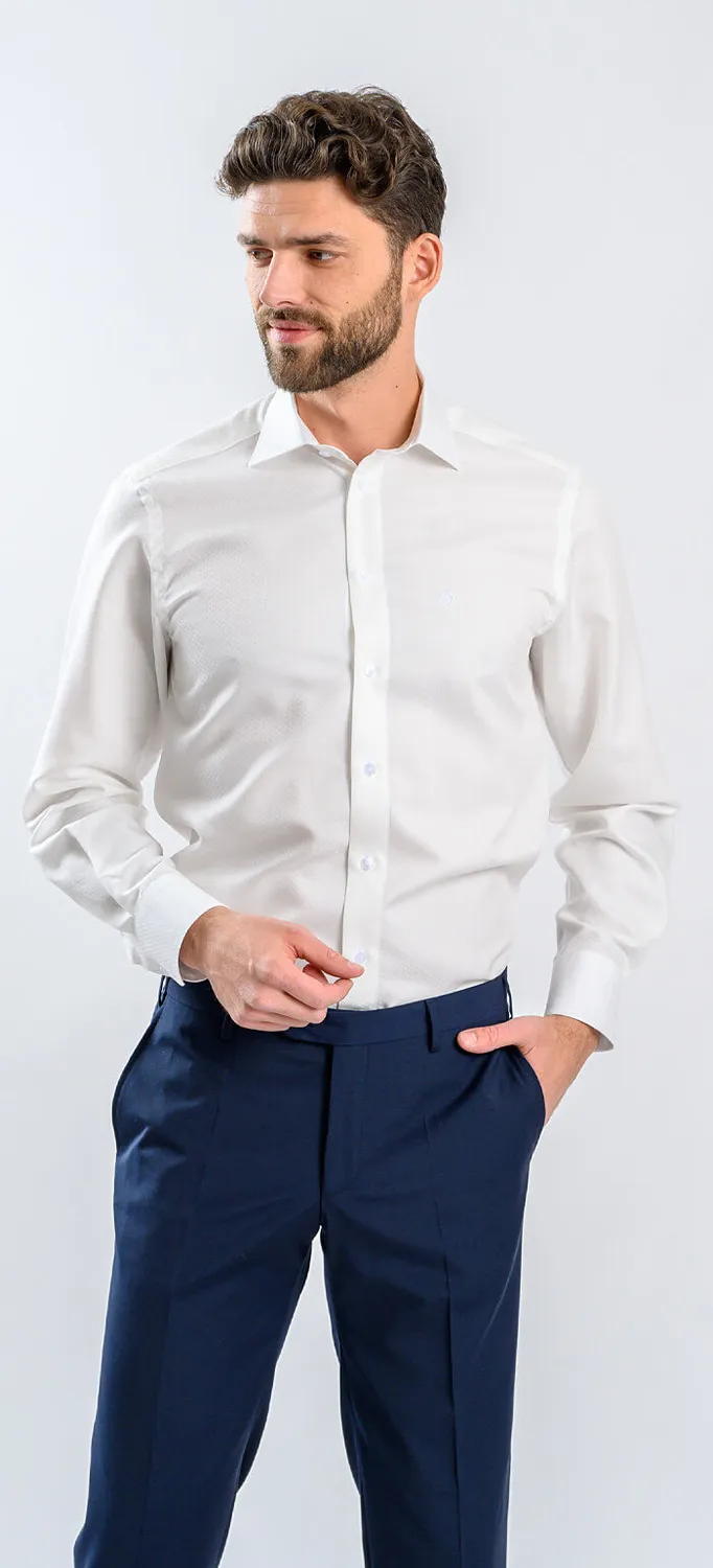 Alain Delon Camicia Burro Slim Fit Puntini Cotone Getzner