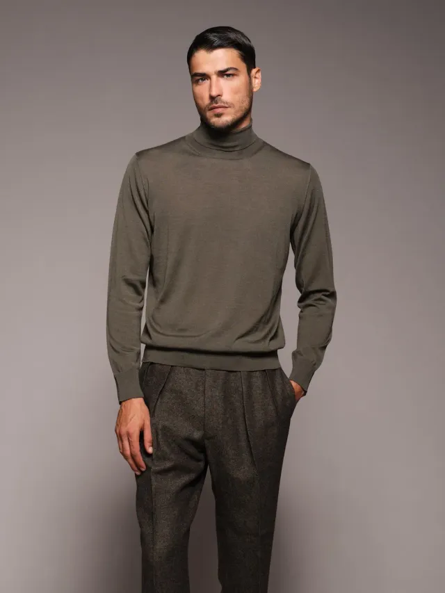 Caruso dolcevita lana seta cashmere verde uomo