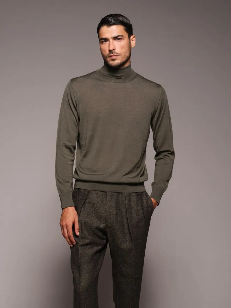 Caruso dolcevita lana seta cashmere verde uomo