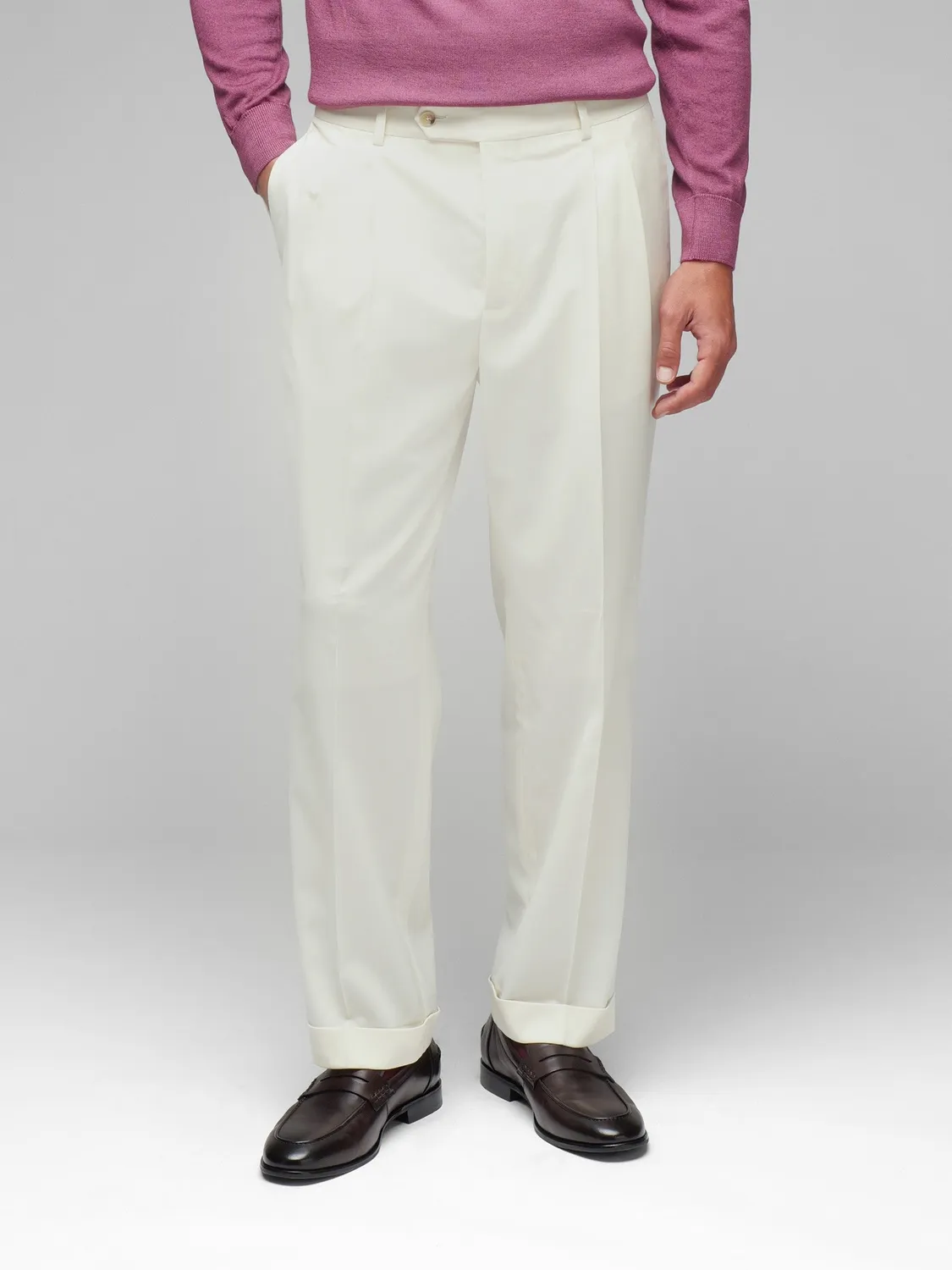 Paoloni Pantalone doppia pinces flanella lana bianco