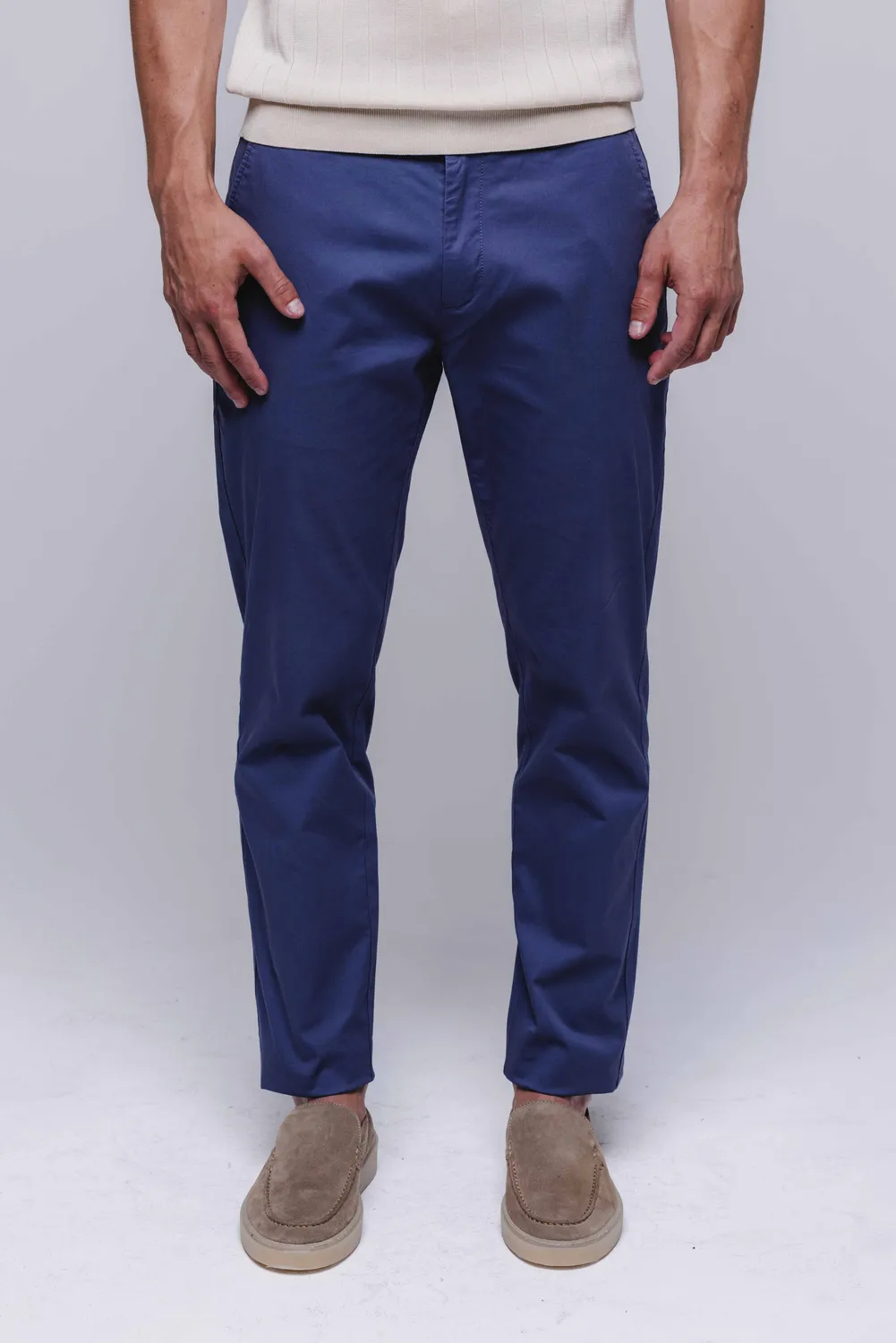 Alain Delon chinos grigio-blu cotone elasticizzato