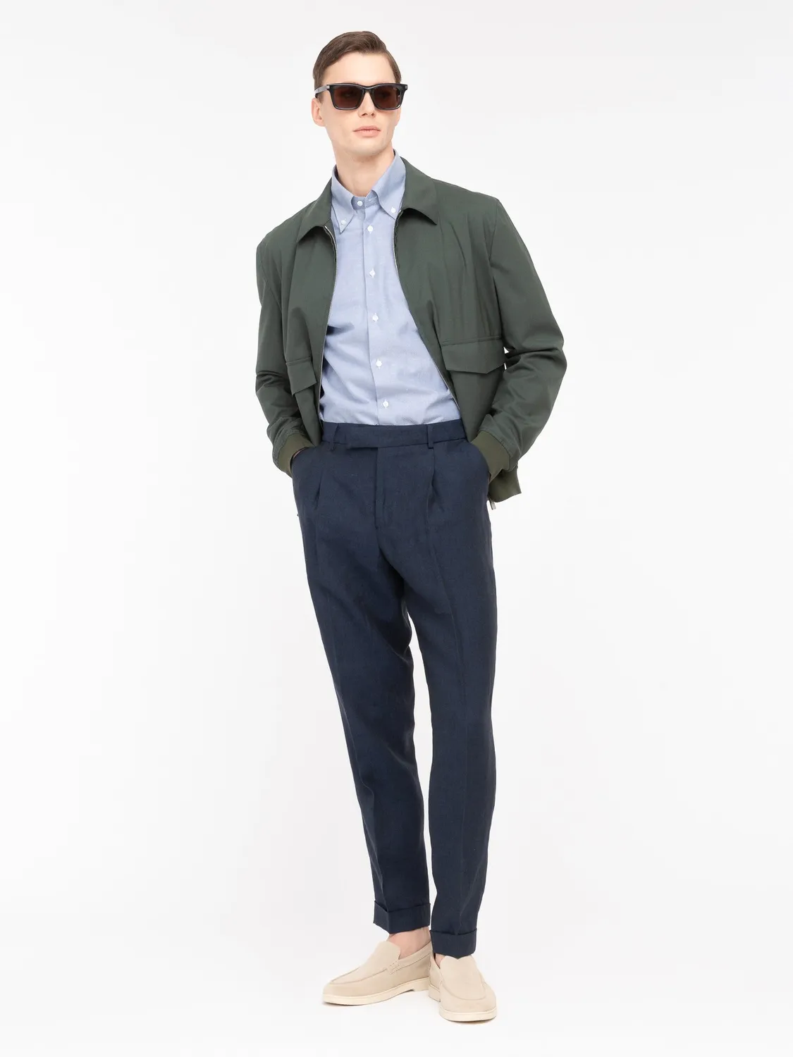 Paoloni Pantalone una Pinces Lino Blu regular fit