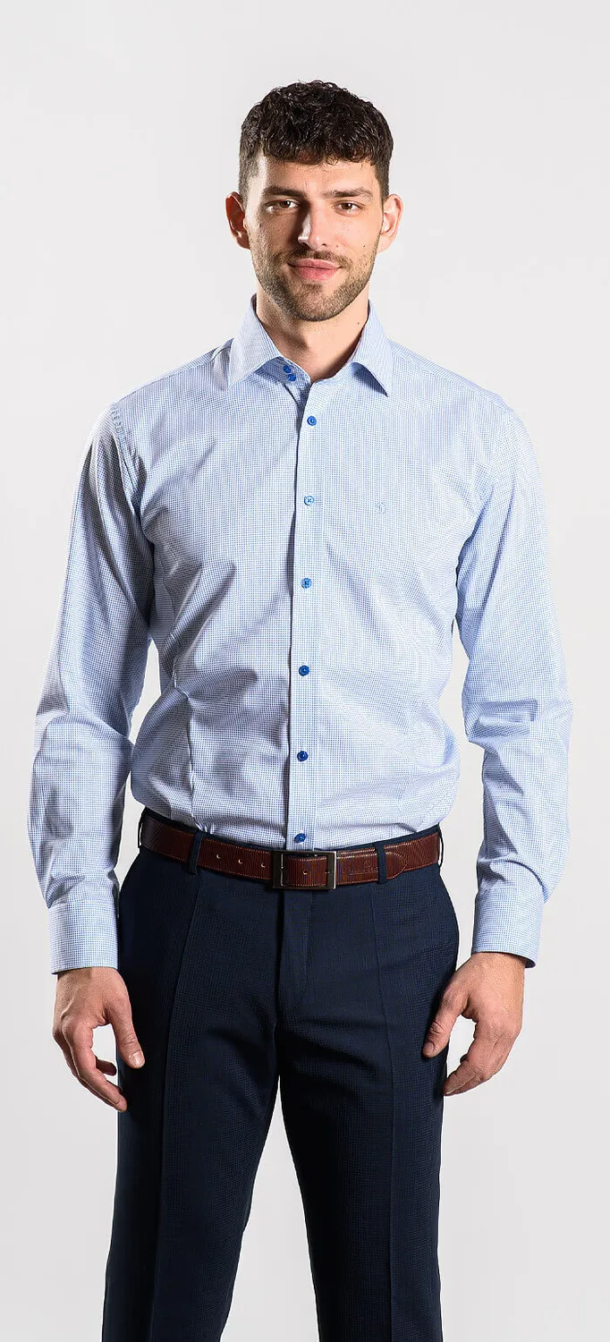 Alain Delon Extra Slim camicia bianca quadri blu no-iron