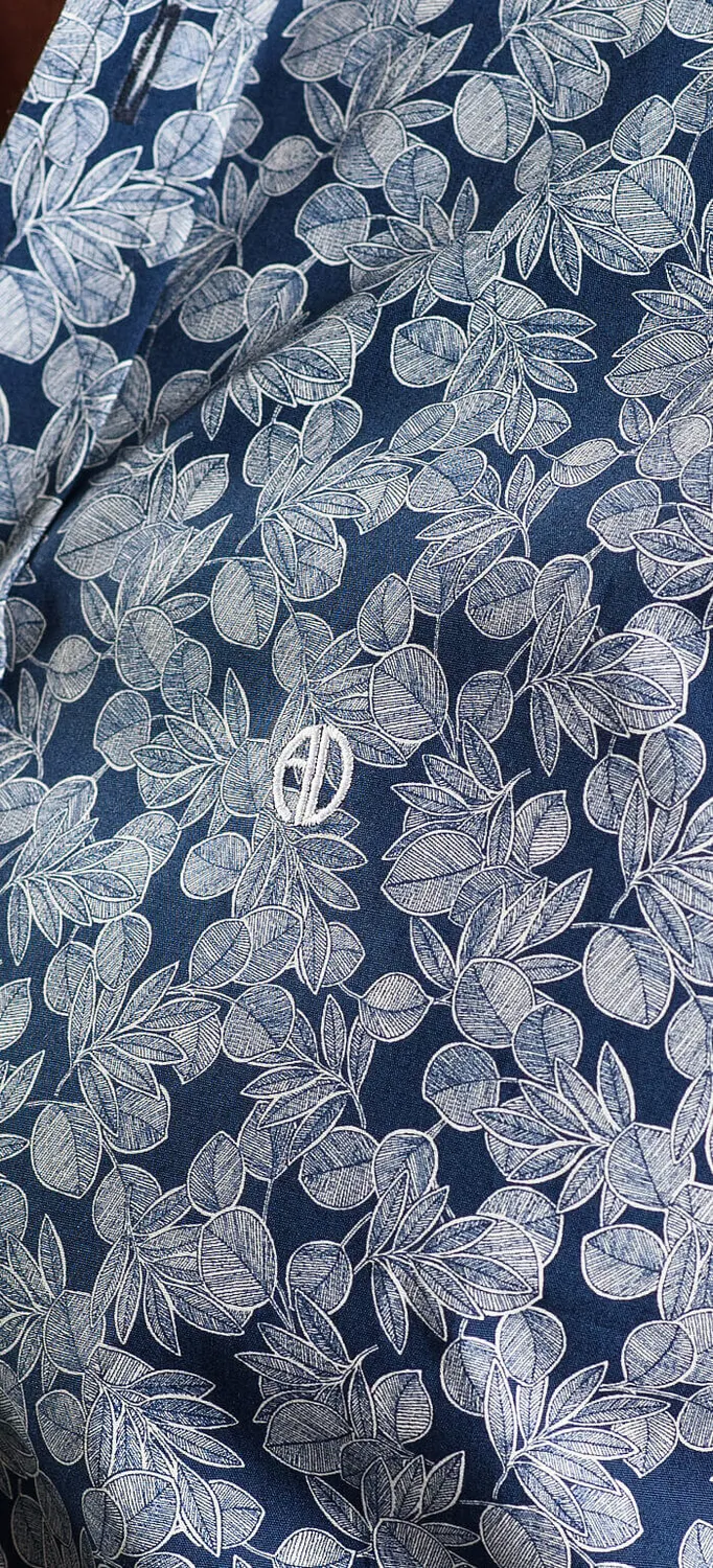Alain Delon Camicia Extra Slim Blu Fiori Cotone