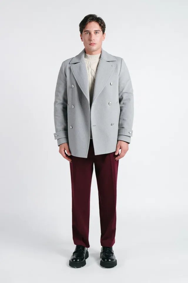 Sonny Bono Doppio Petto Cappotto Grigio Chiaro Bottoni Argento