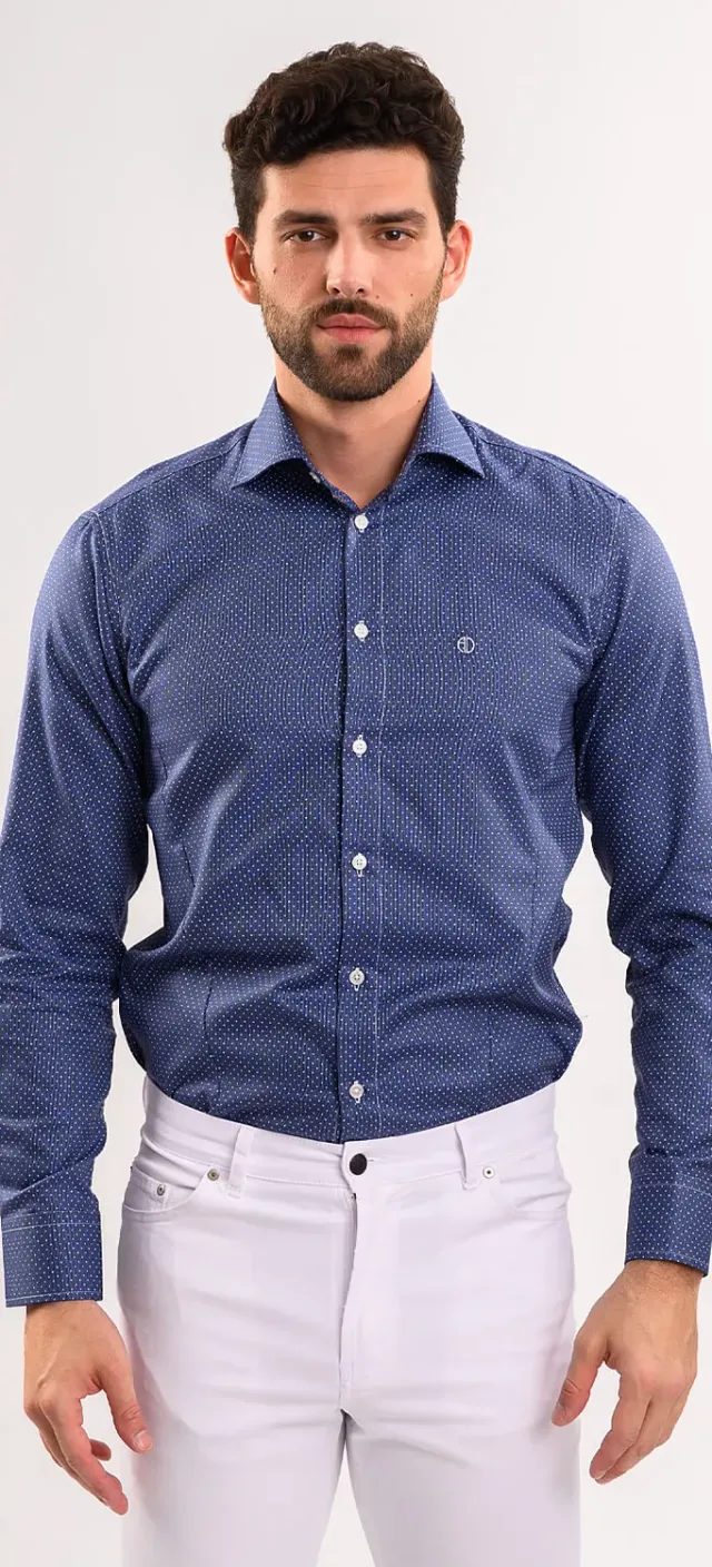Alain Delon Camicia Blu Pois Bianchi Extra Slim Fit
