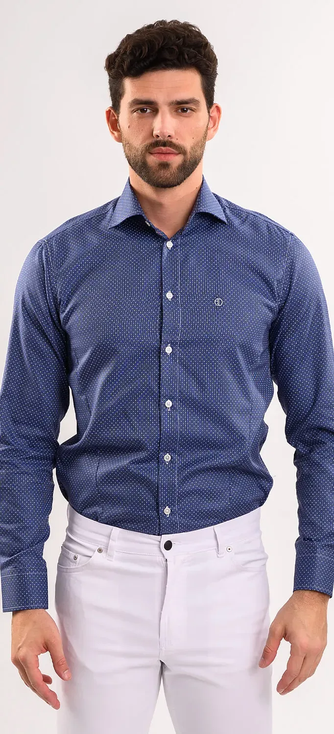Alain Delon Camicia Blu Pois Bianchi Extra Slim Fit