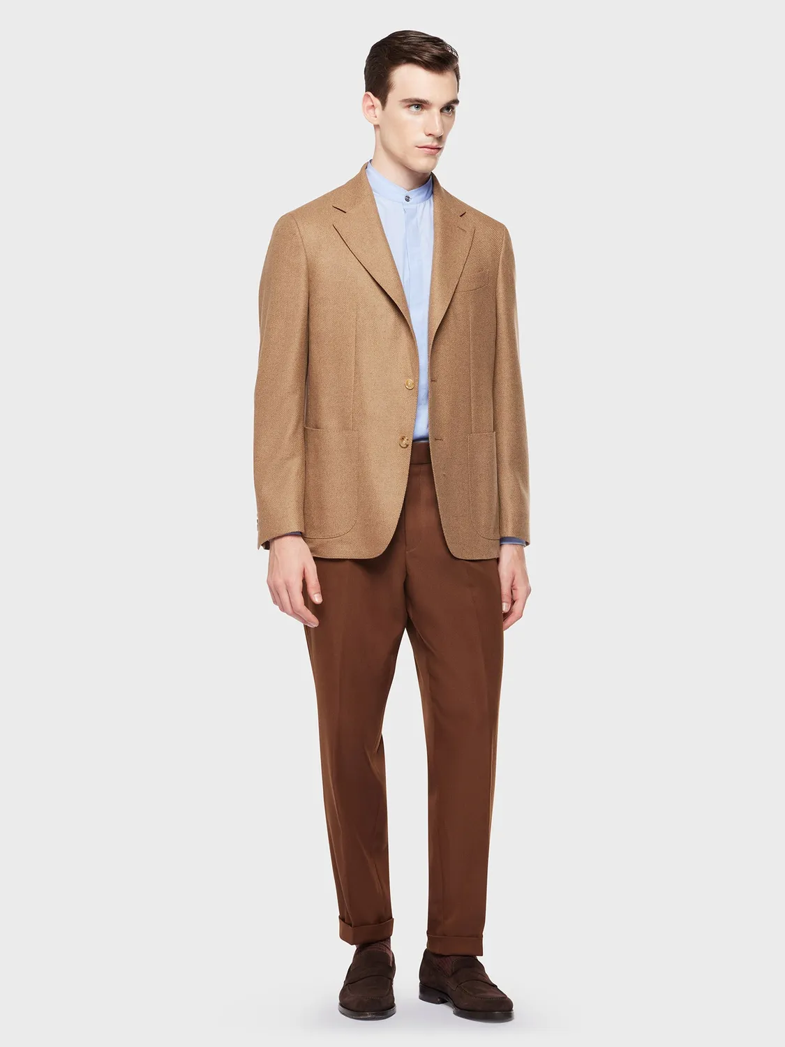 Caruso camicia coreana azzurra cotone popeline