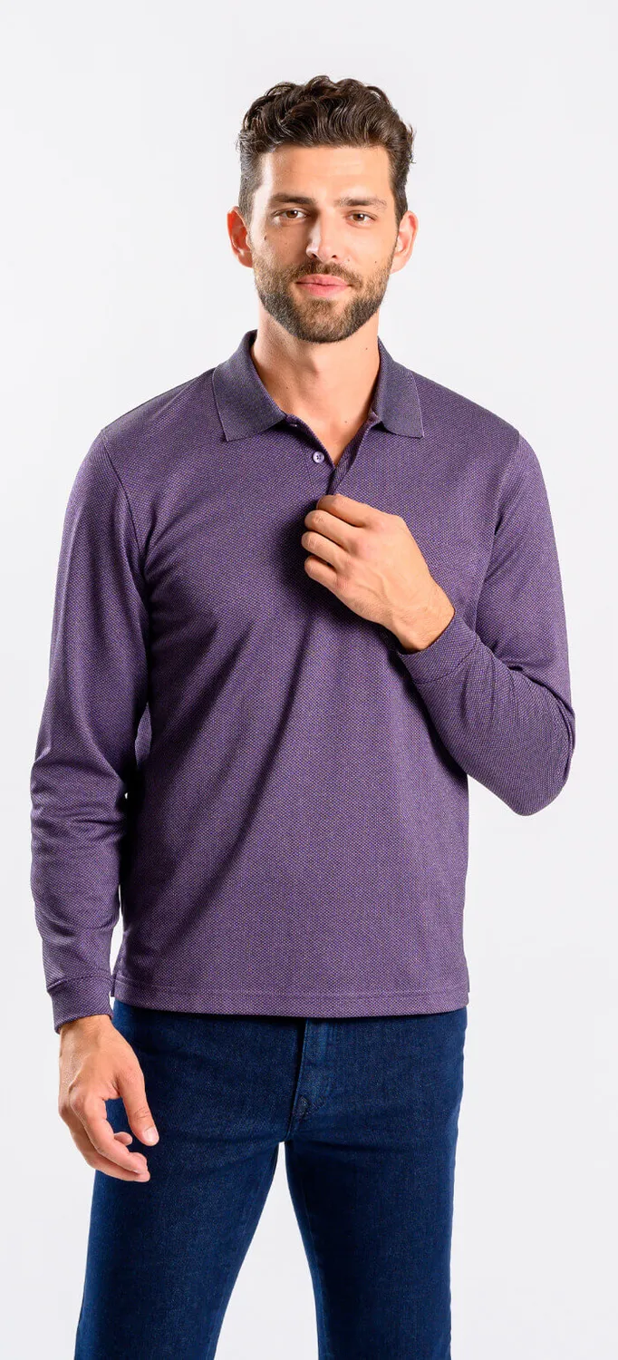 Alain Delon polo manica lunga viola micropima cotone