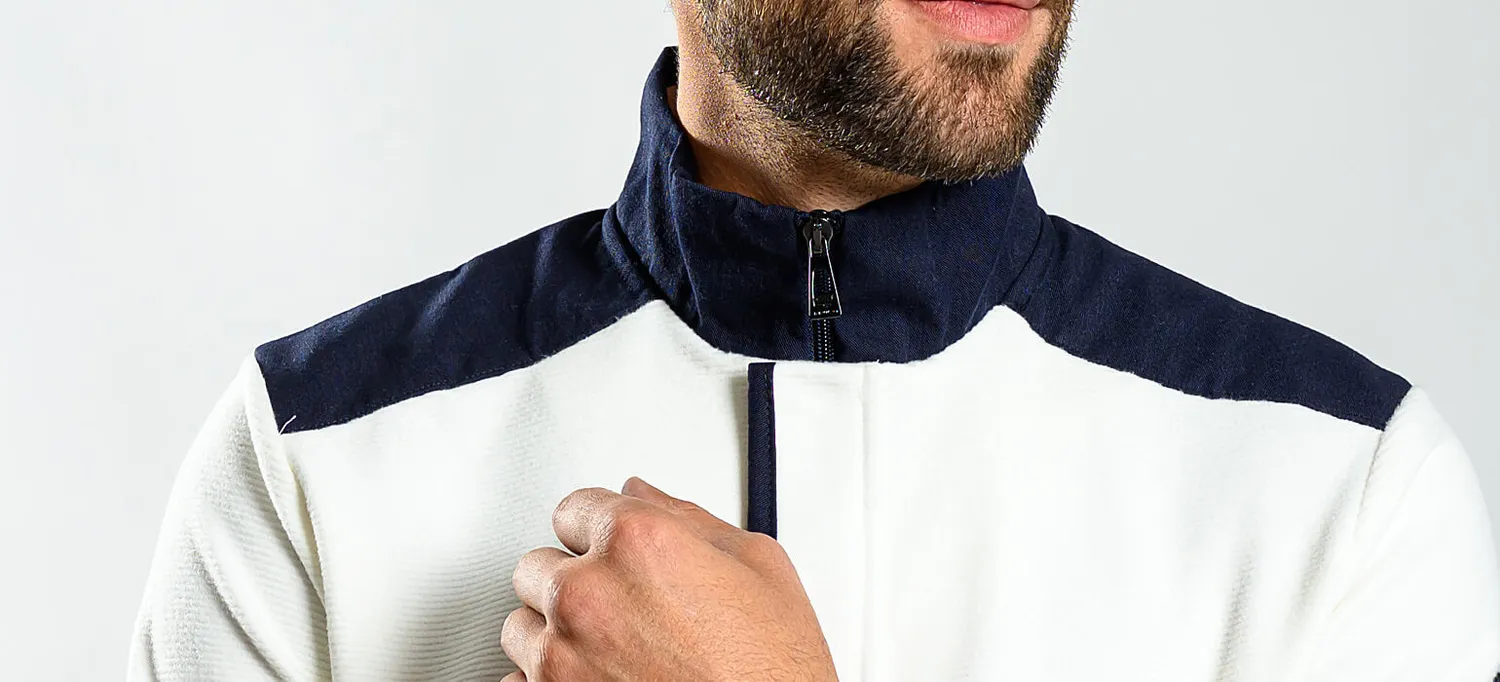 Alain Delon felpa bianca sportiva collo zip blu