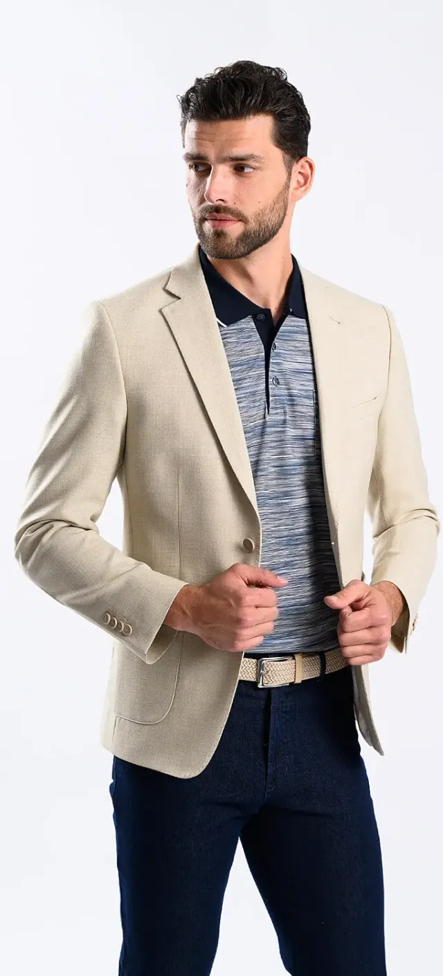 Alain Delon blazer beige lino lana taglia XL leggera