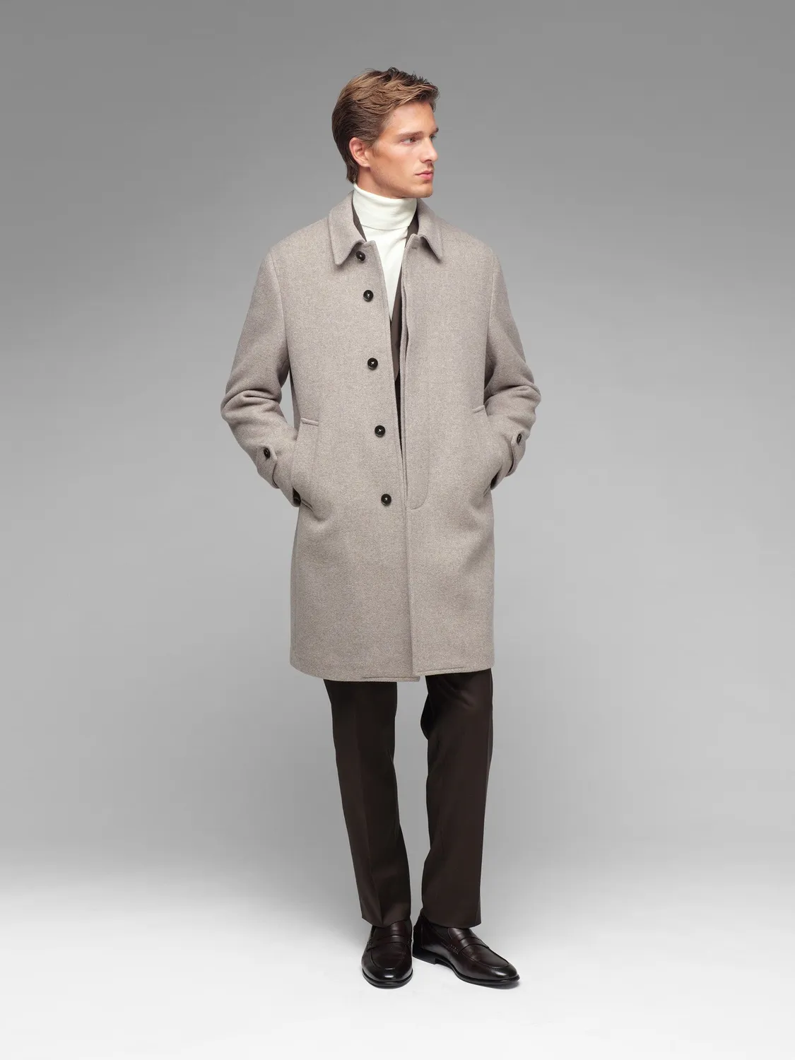 Paoloni Cappotto panno lana cashmere marrone semifoderato