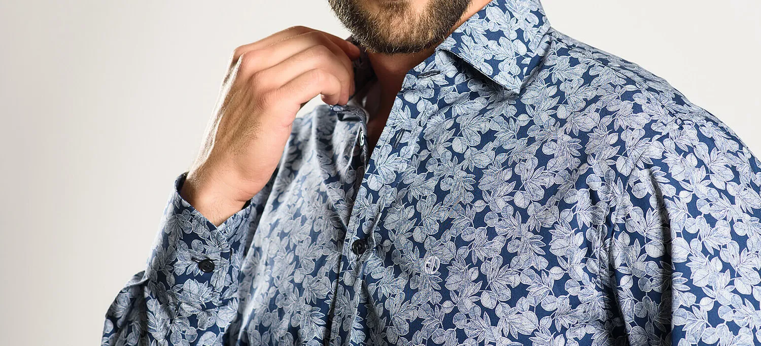 Alain Delon Camicia Extra Slim Blu Fiori Cotone