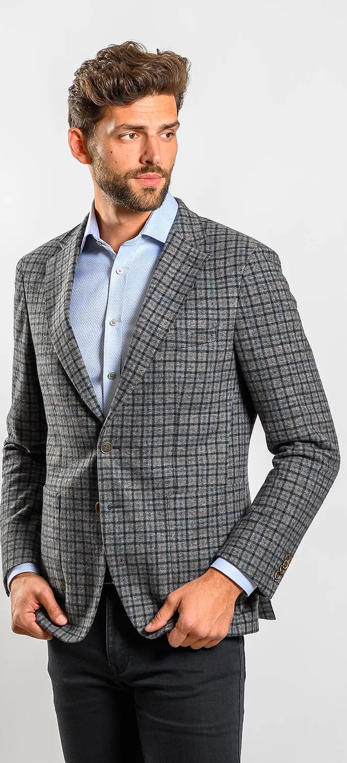 Alain Delon giacca slim fit quadri grigio marrone