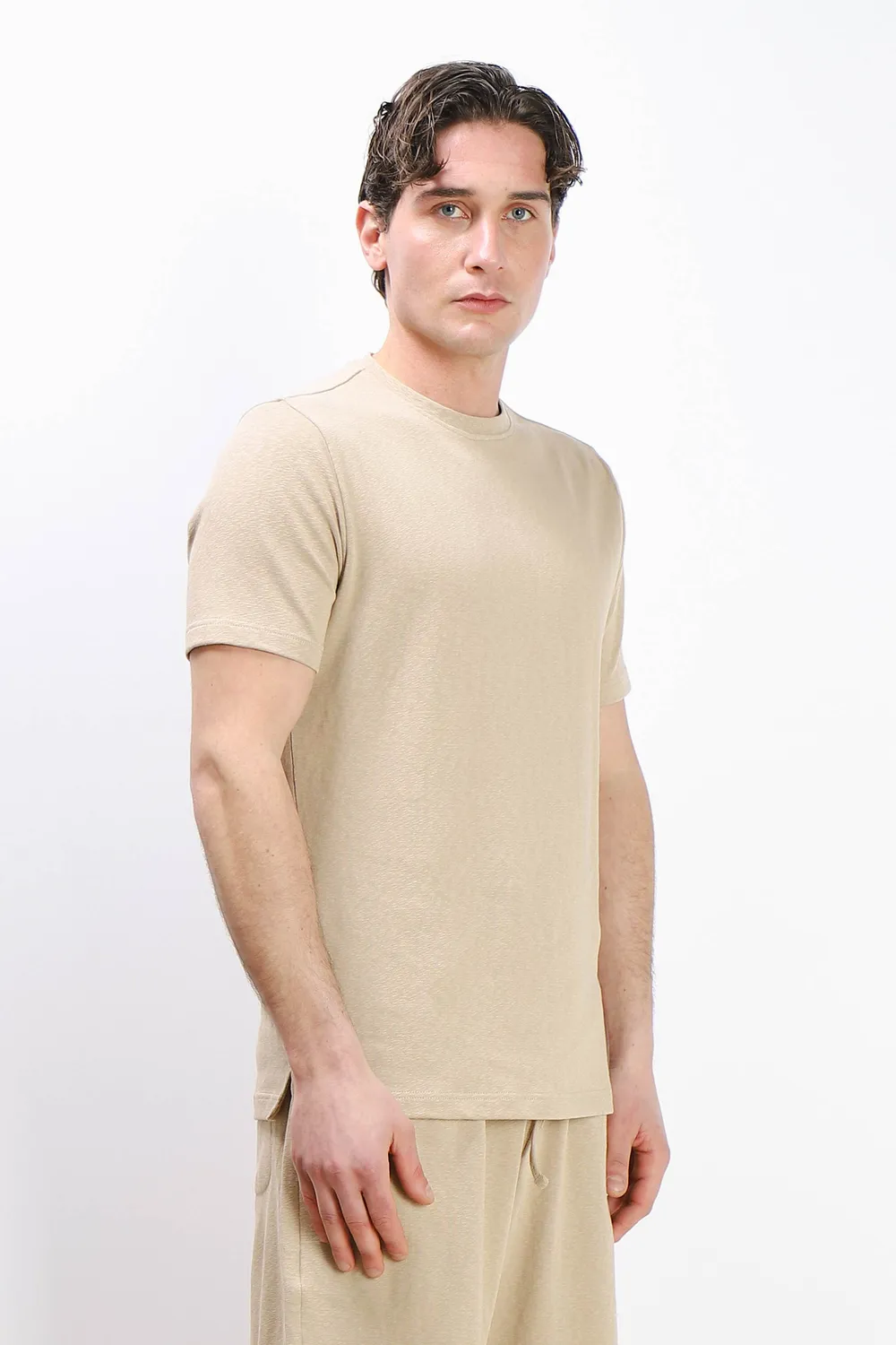 Sonny Bono Slub t-shirt girocollo beige effetto lino