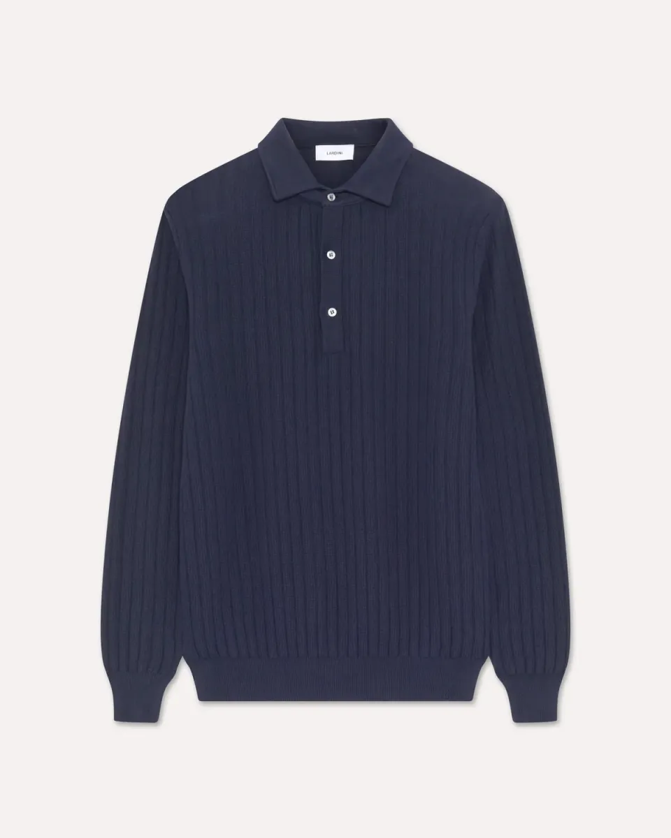 Lardini polo blu manica lunga maglia cotone piquet