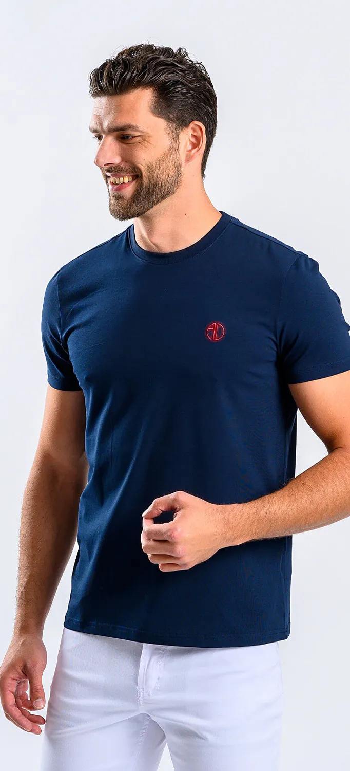 Alain Delon t-shirt blu slim cotone elasticizzata