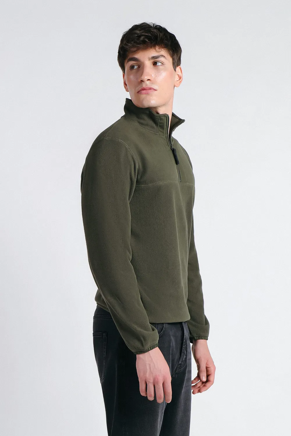 Sonny Bono felpa mezza zip pile verde militare