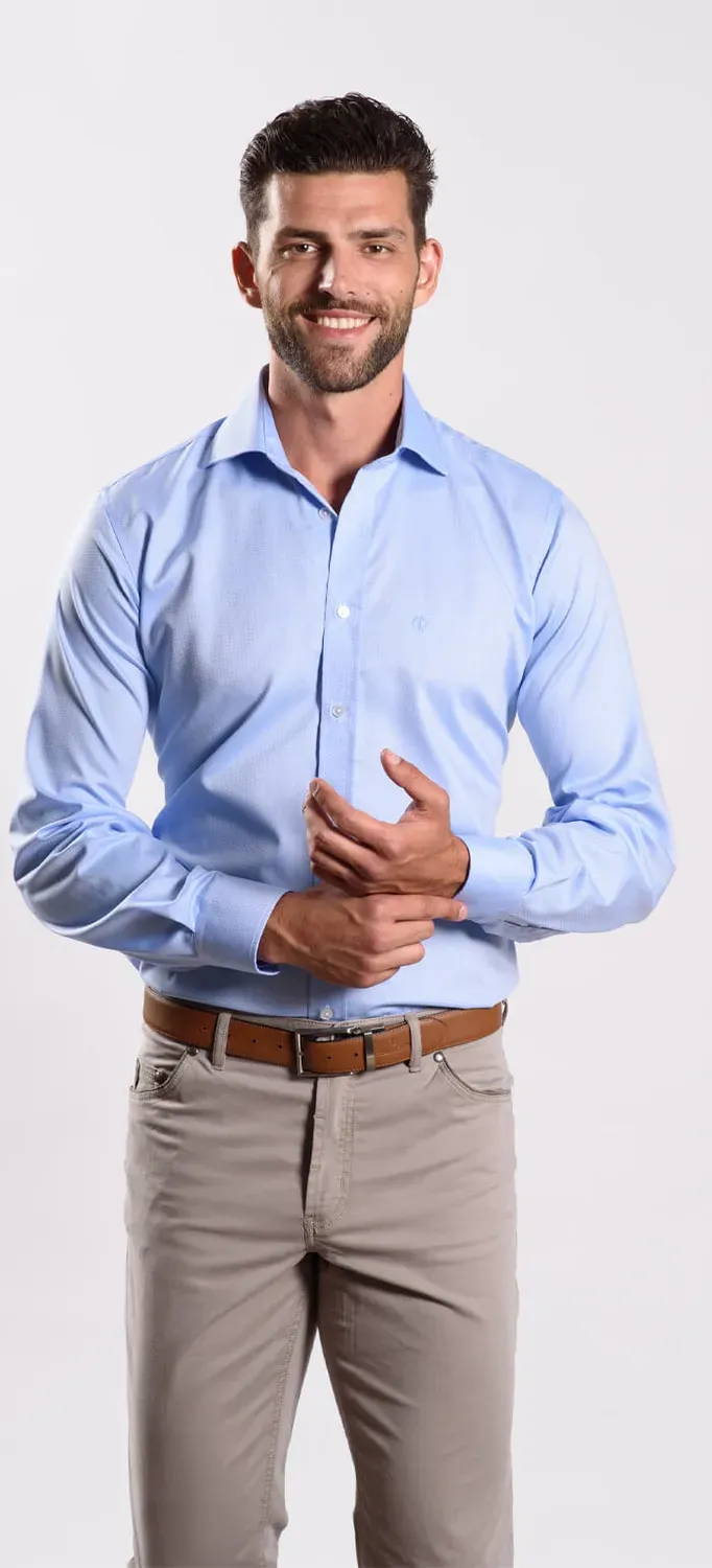 Alain Delon camicia slim fit azzurra micro fantasia