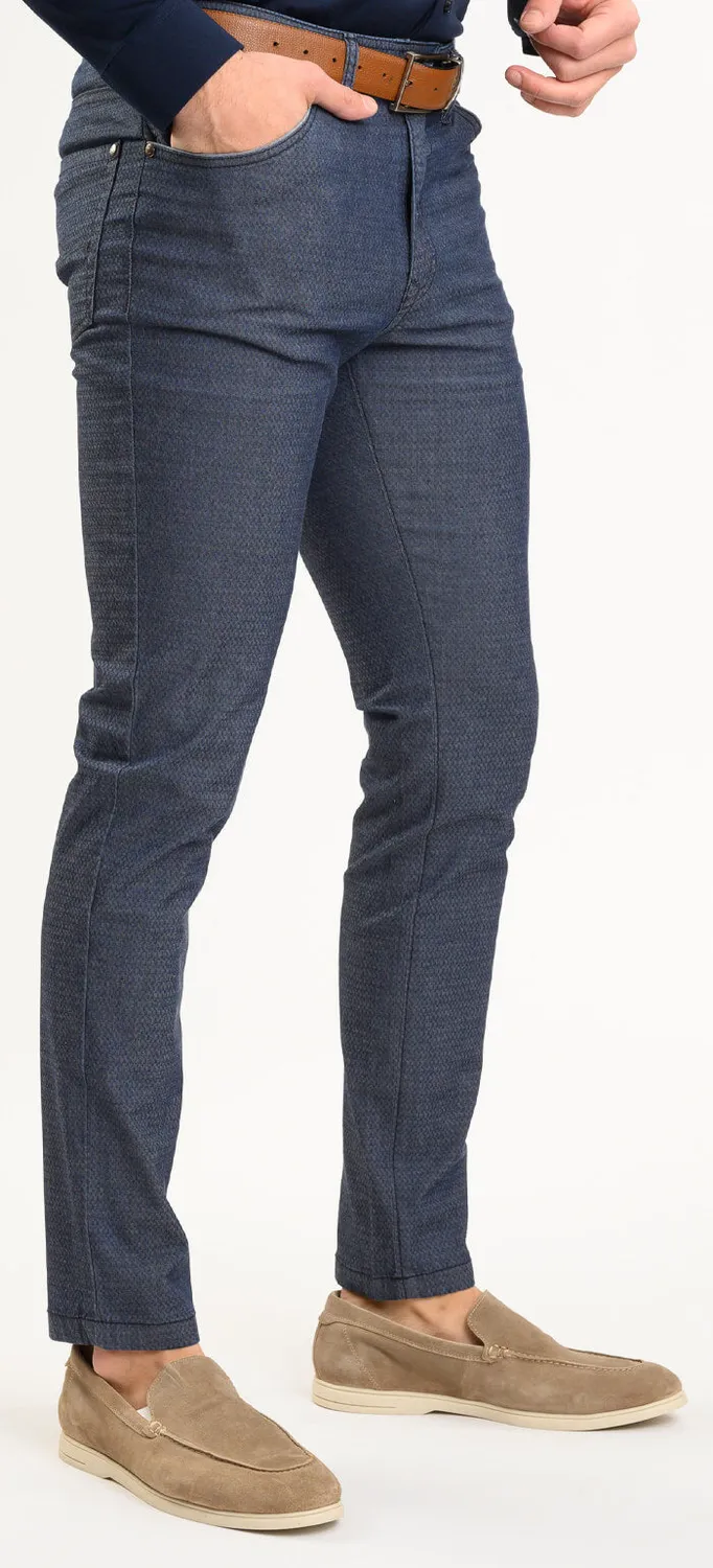 Alain Delon pantaloni grigio-blu fantasia slim fit