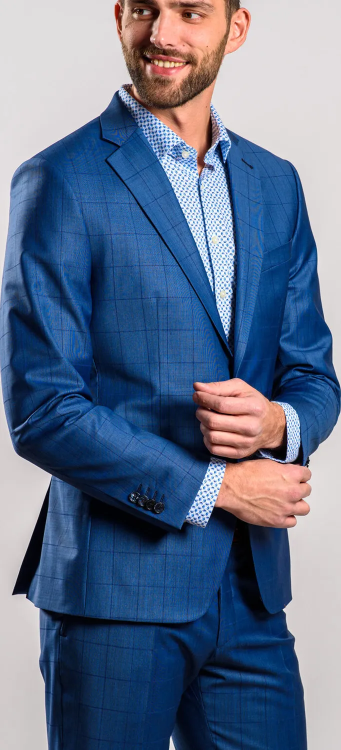 Alain Delon abito blu a quadri slim fit taglia 27