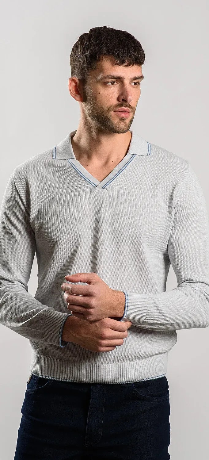 Alain Delon Pullover Cotone Grigio S Collo Camicia